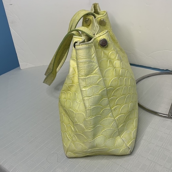 Claudia Firenze Light yellow  Croc Embossed Leather Shoulder Bag Made in Italy - Picture 4 of 8